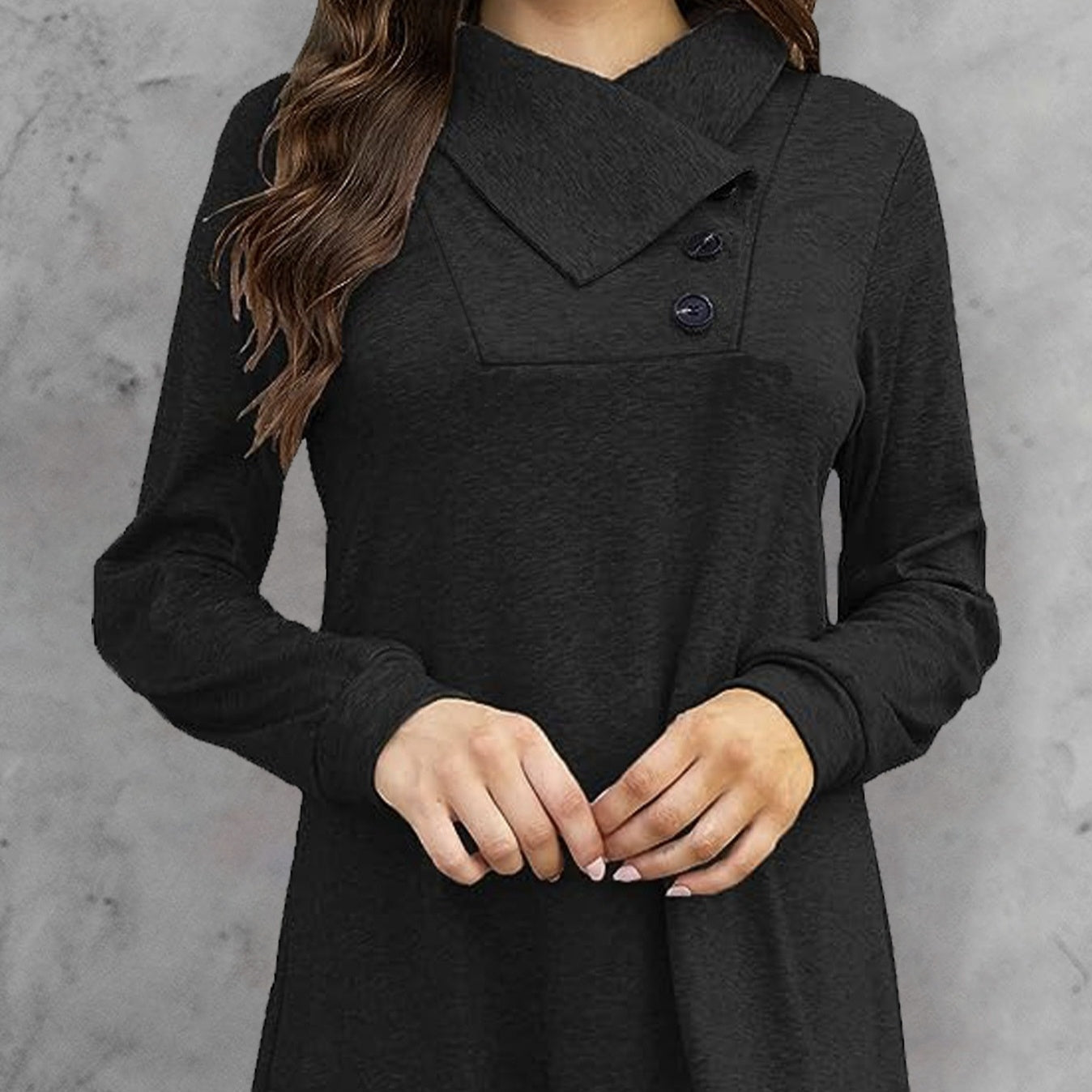 Women's Long Sleeve Button Detail Top Casual Mock Neck Shirt - Image 4