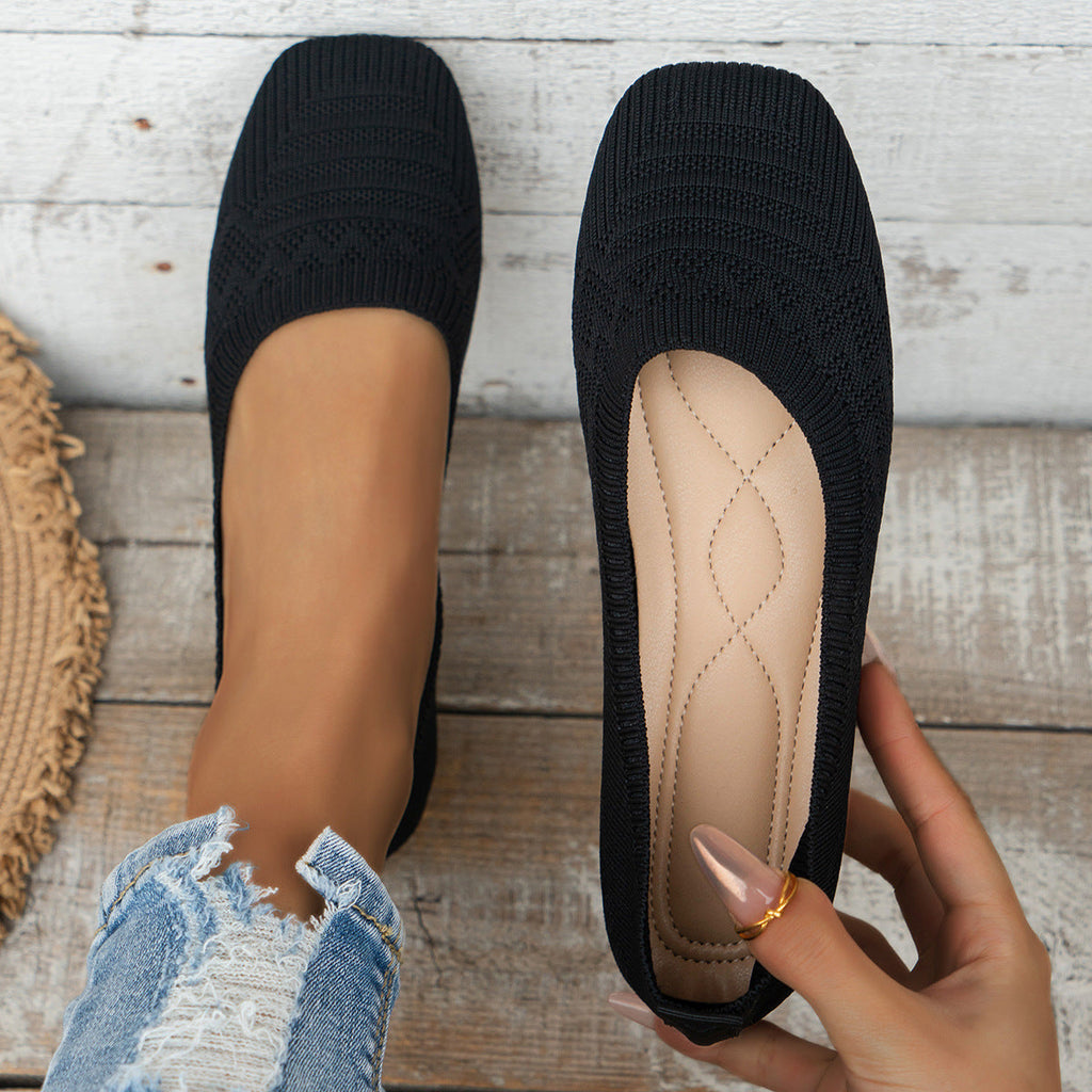 Women’s Knitted Slip-On Flats Breathable Casual Walking Shoes