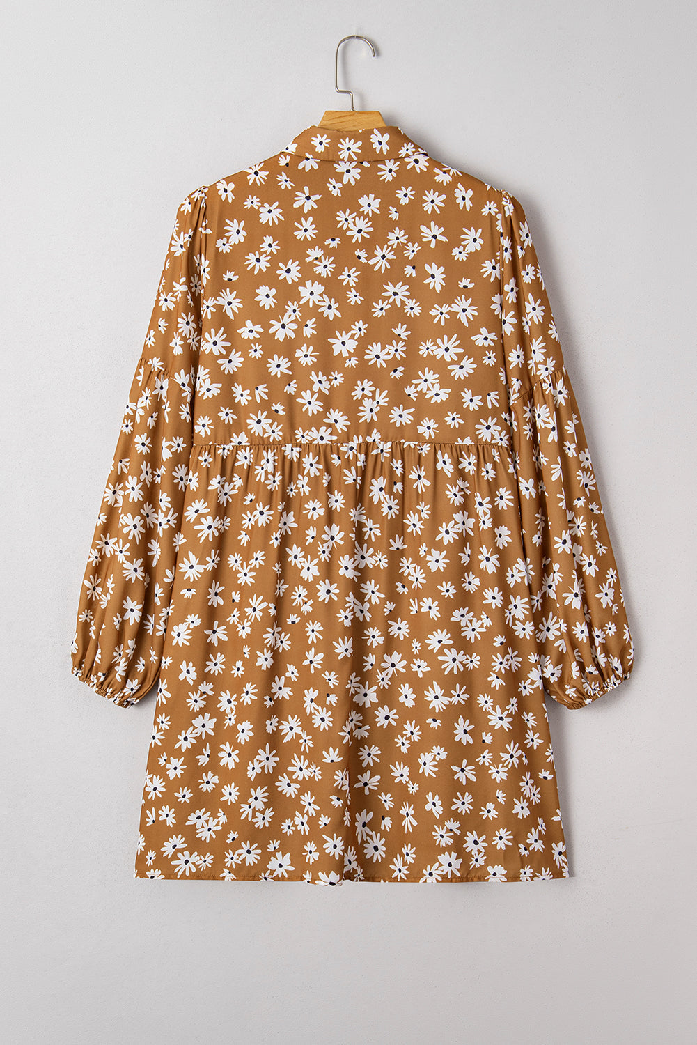Plus Size Floral Split Neck Button Puff Sleeve Dress