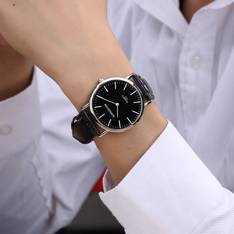 Stylish And Minimalist Two-hand Leather-strap Watch For Men And Women