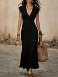Women's V-Neck Cotton-Linen Ruffle Trim Flutter Sleeve Midi Dress - Image 6