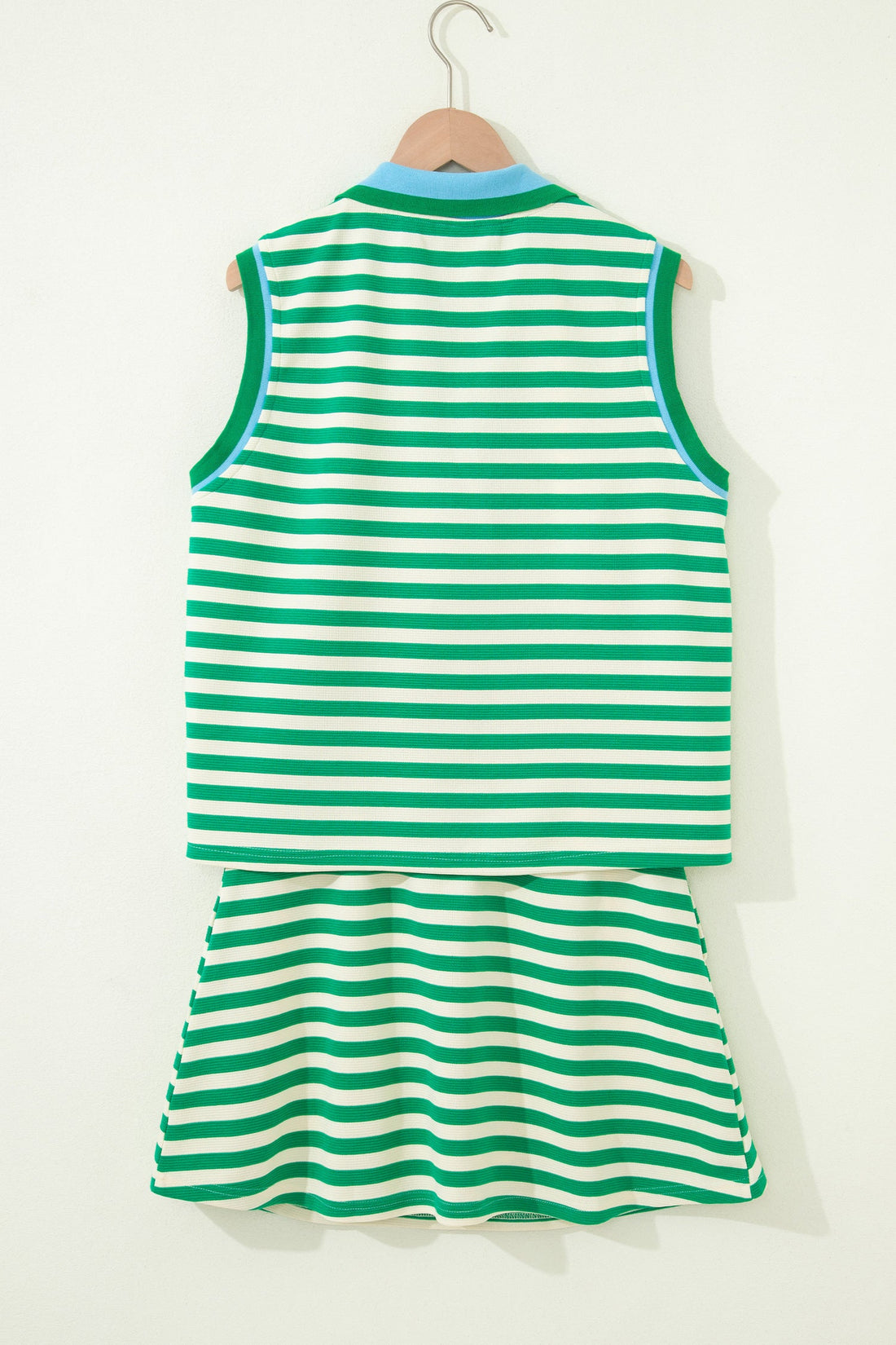 Striped Sleeveless Quarter Zip Knit Skort Set - Women's 2pcs Set