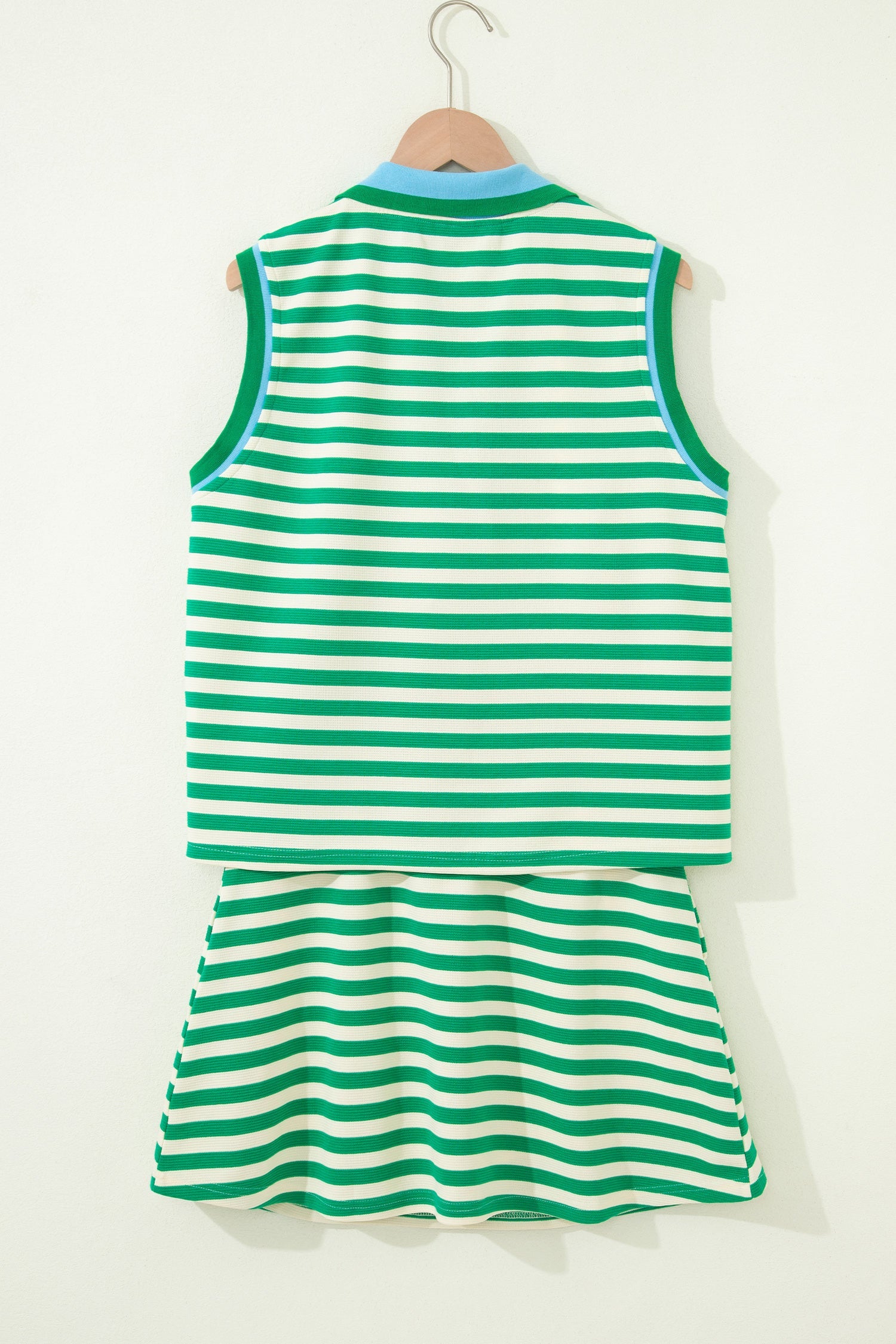 Striped Sleeveless Quarter Zip Knit Skort Set - Women's 2pcs Set