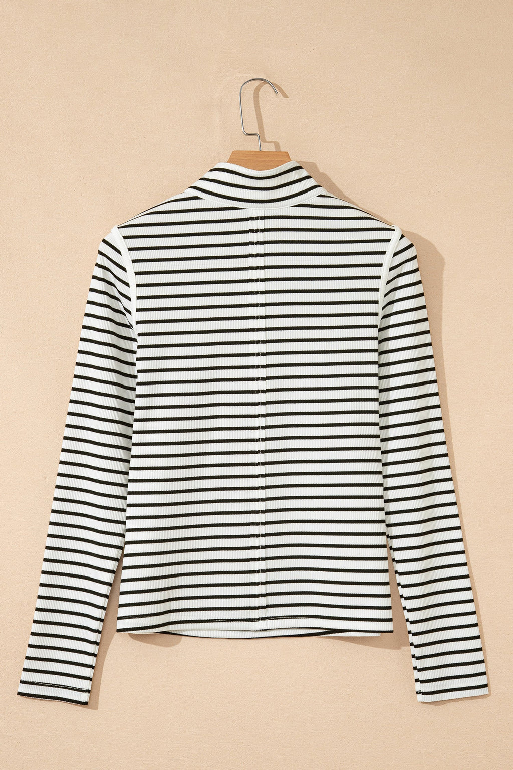 Women's Striped Ribbed Knit Long Sleeve Henley Top - Image 9