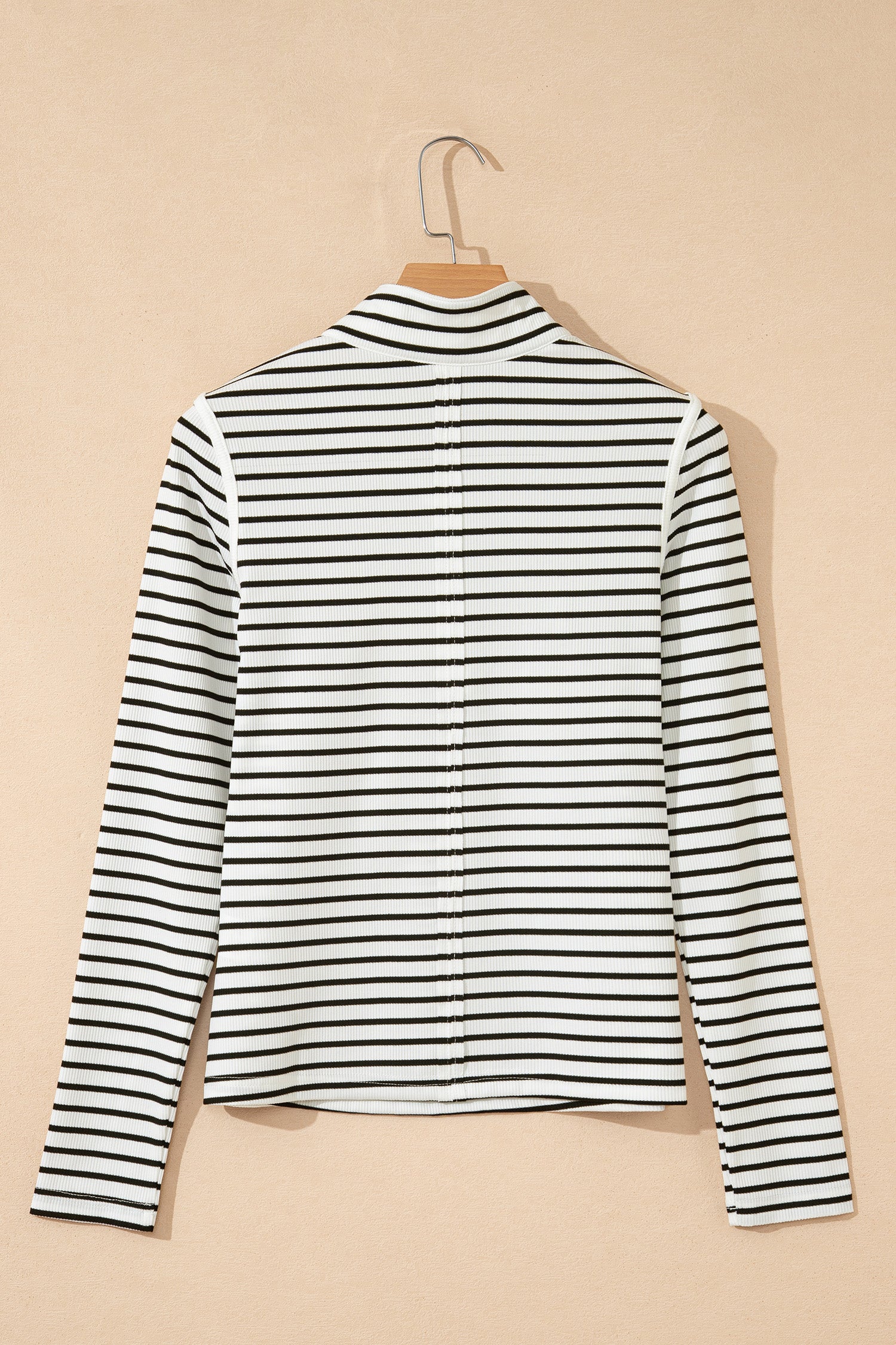 Women's Striped Ribbed Knit Long Sleeve Henley Top - Image 9
