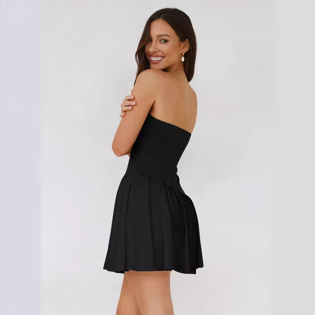 Color Block Strapless Mini Dress in Black and Cream - Image 3