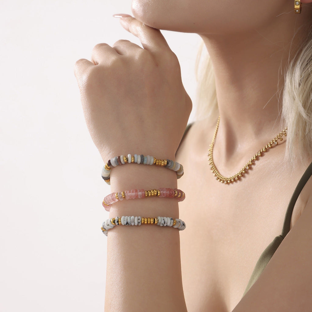 18K gold round beads with gemstone design high-end bracelet