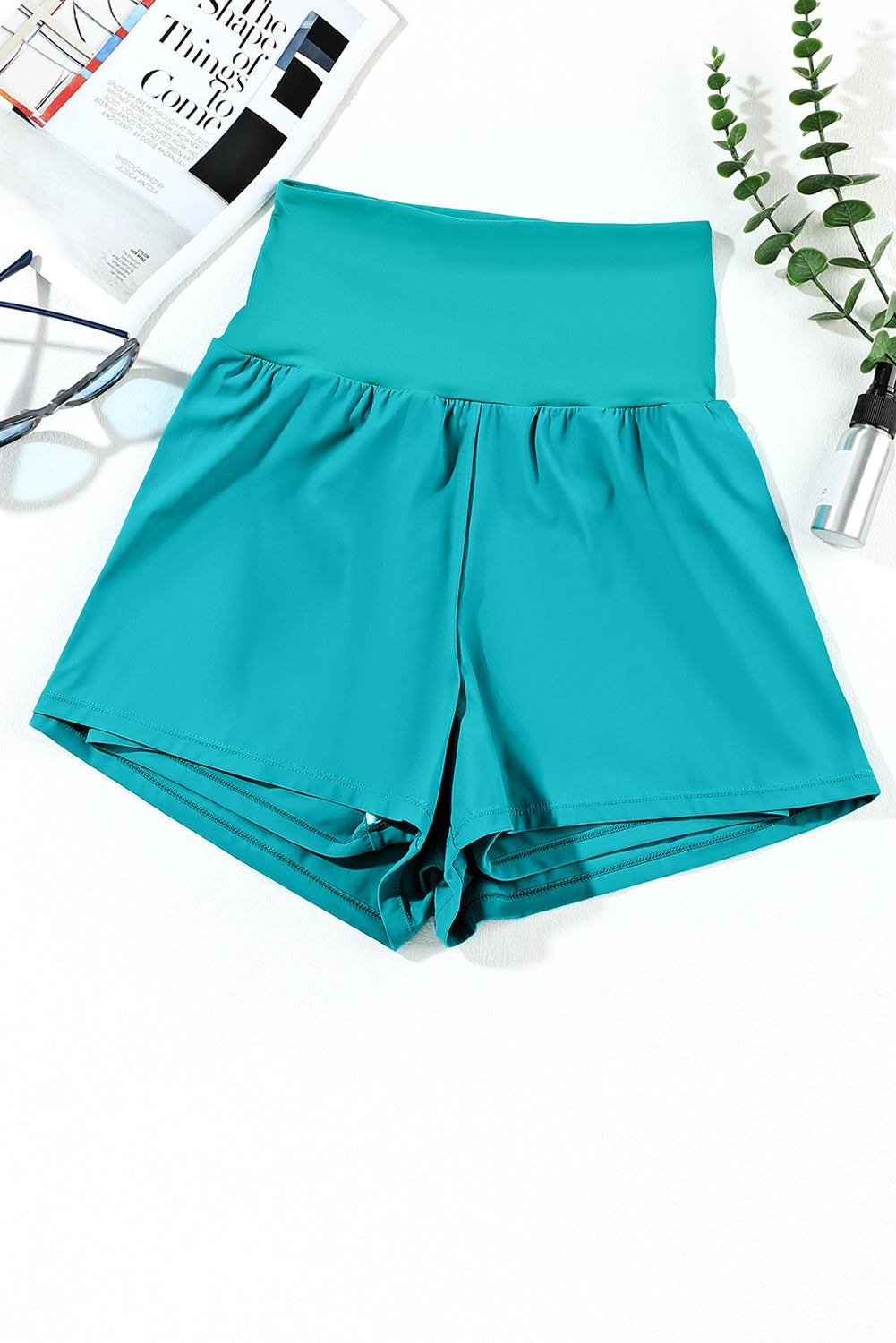 High Waist Pocketed Swim Shorts - Stretchy Polyamide