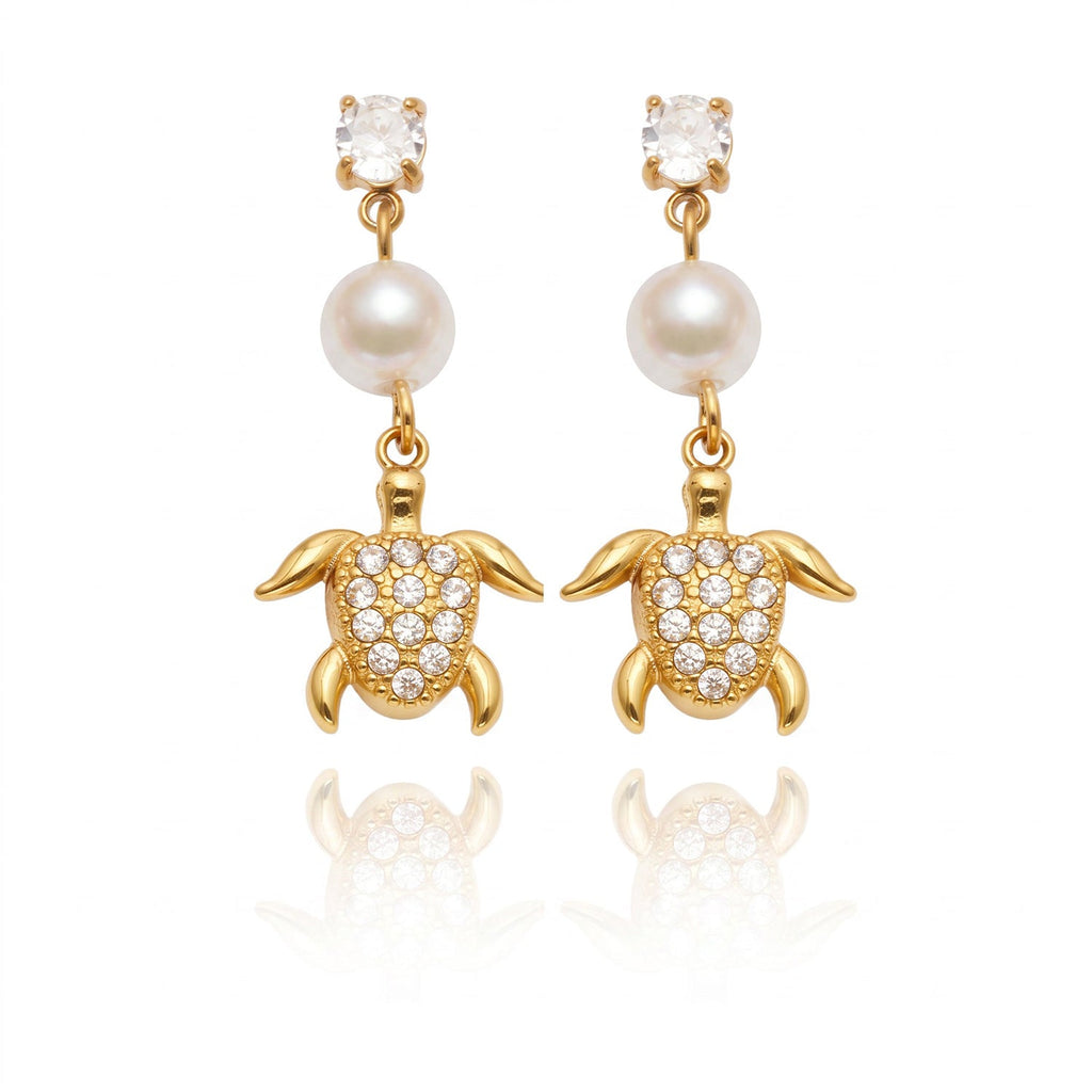 Bohemian High-quality Stainless Steel Turtle-shaped Pearl Earrings