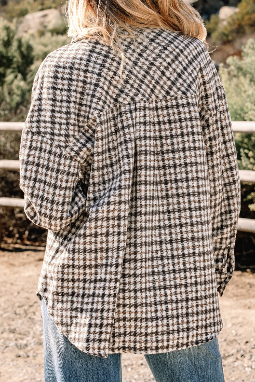Plaid Corduroy Patchwork Pocketed Button-Up Shacket