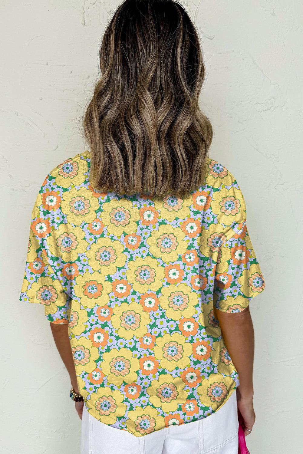 Yellow Flower Print Drop Shoulder Loose T Shirt | Summer Boho Tee