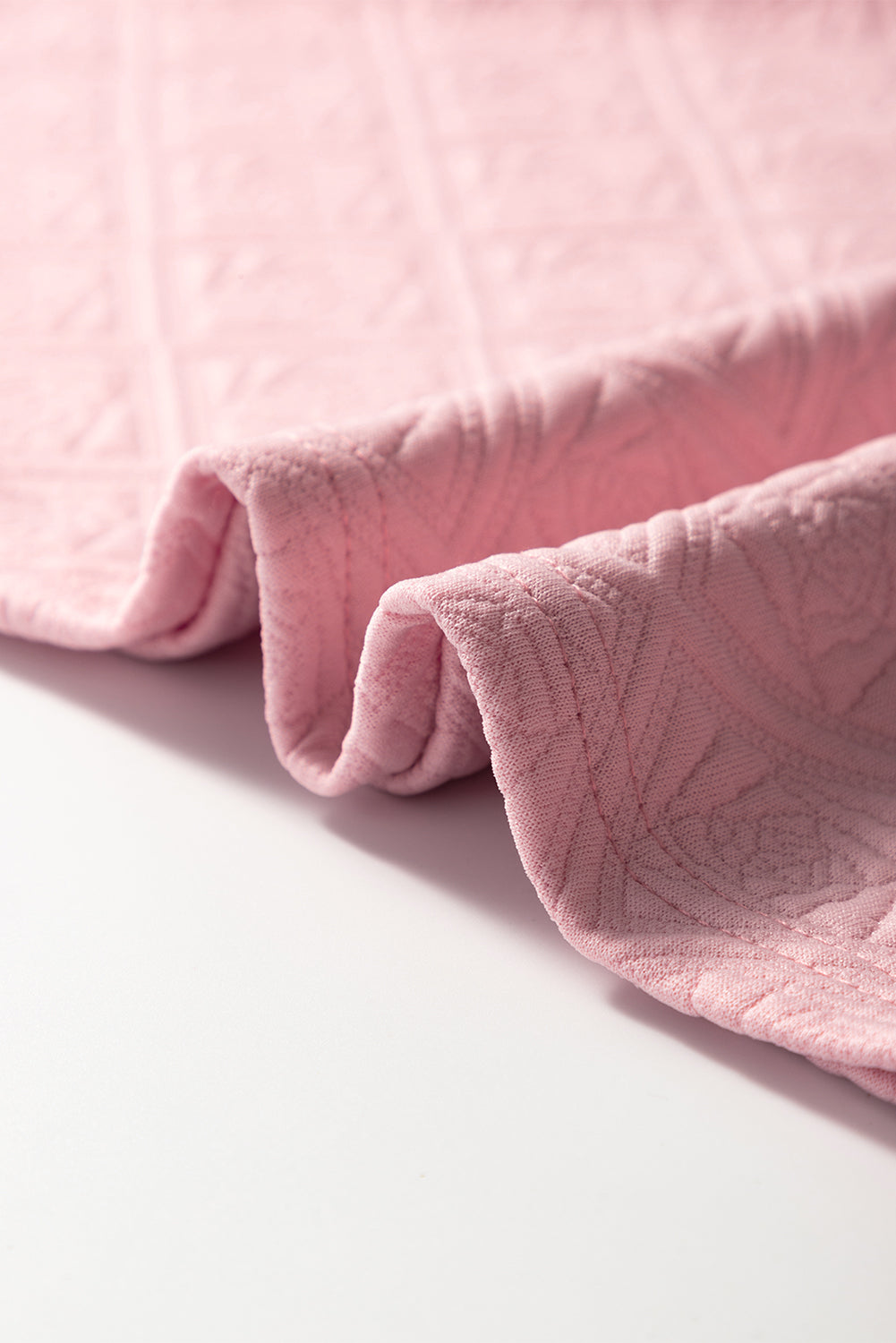 Light Pink Pearl Embellished Flower Textured T-Shirt