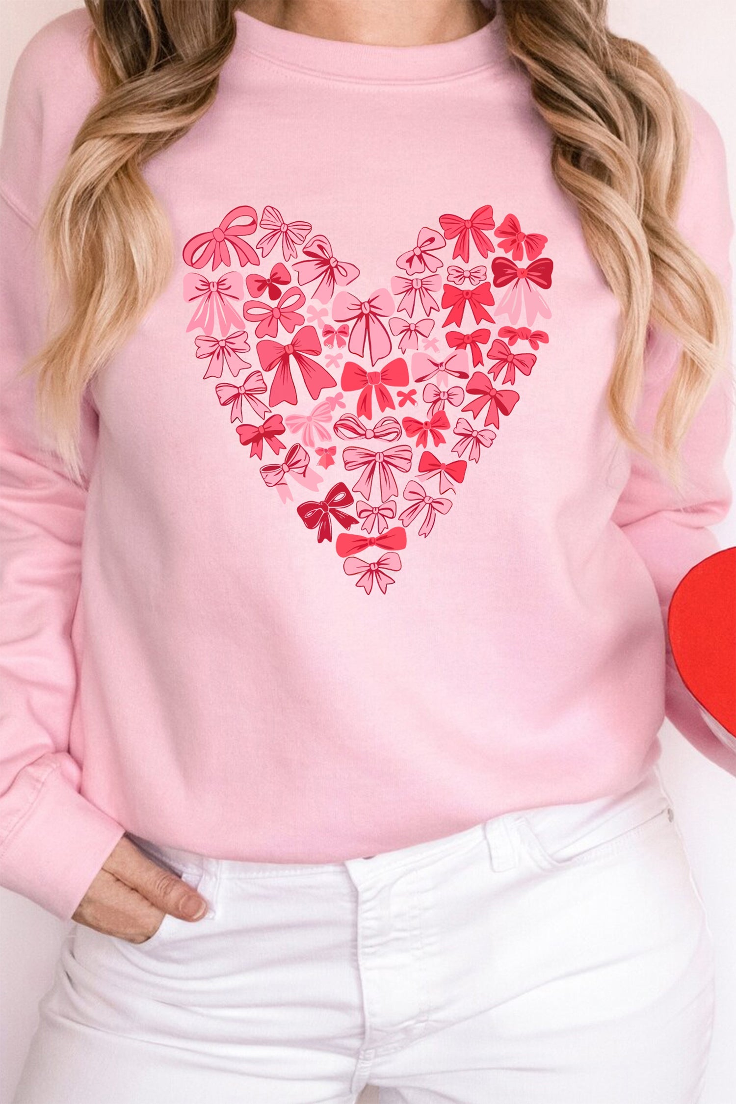 Pink Bow Heart Valentine's Day Pullover Sweatshirt