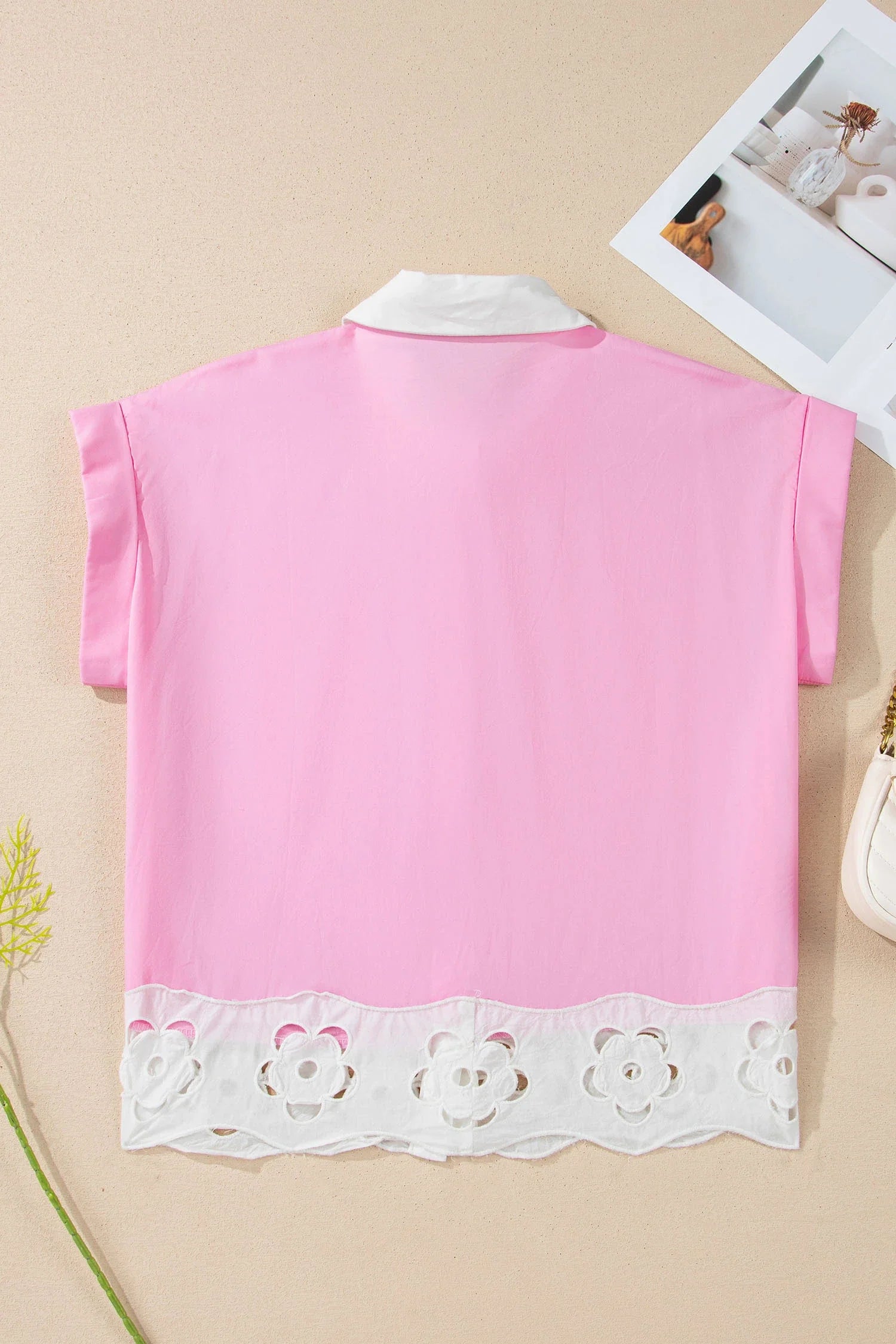 Floral Hollow Out Contrast Patchwork Shirt