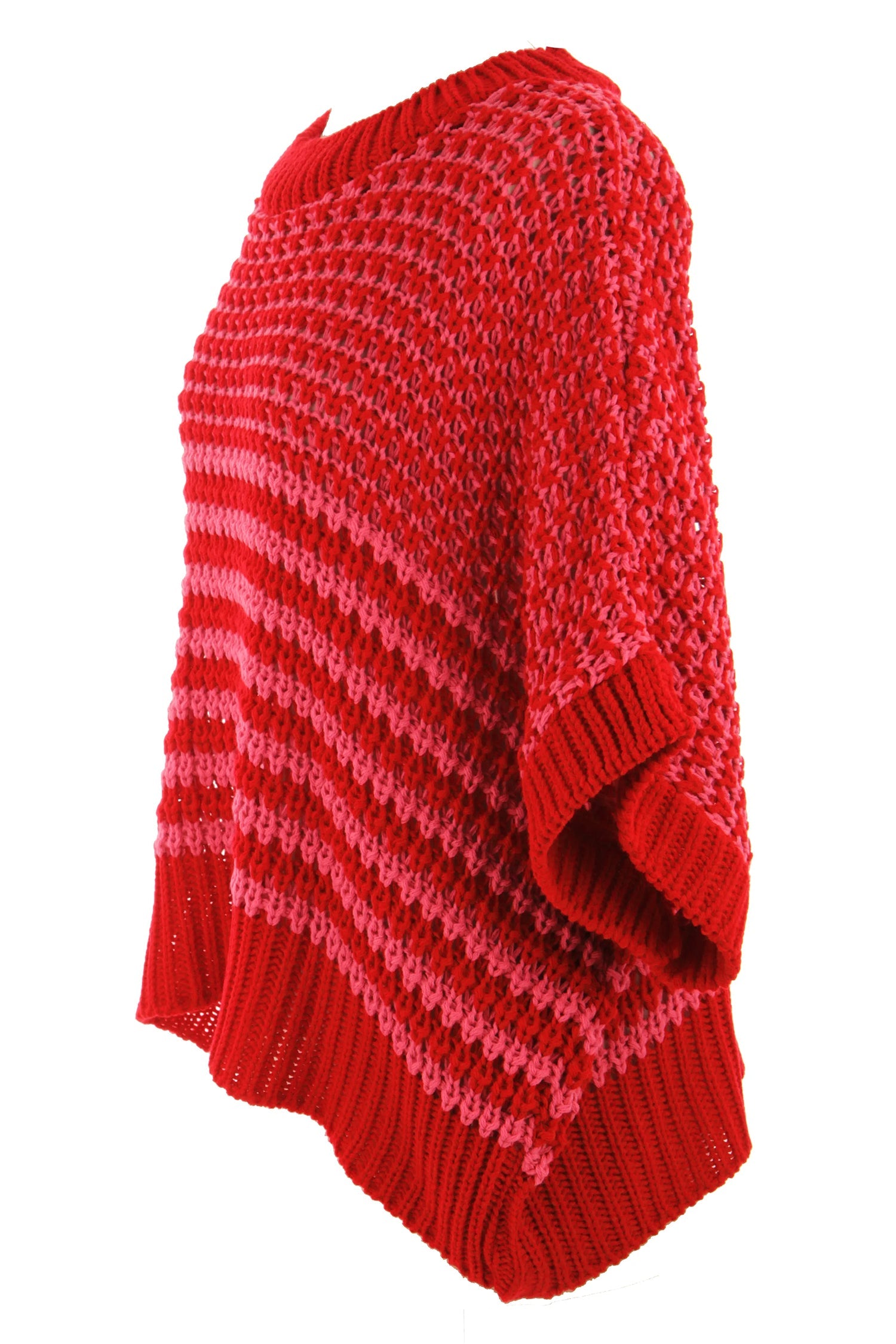 Red Stripe 3/4 Draped Sleeve Slouchy Sweater | Acrylic Knit