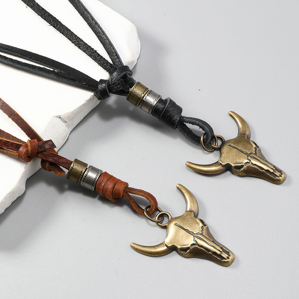 Simple Versatile Ethnic-style Vintage Cow-head Leather Necklace