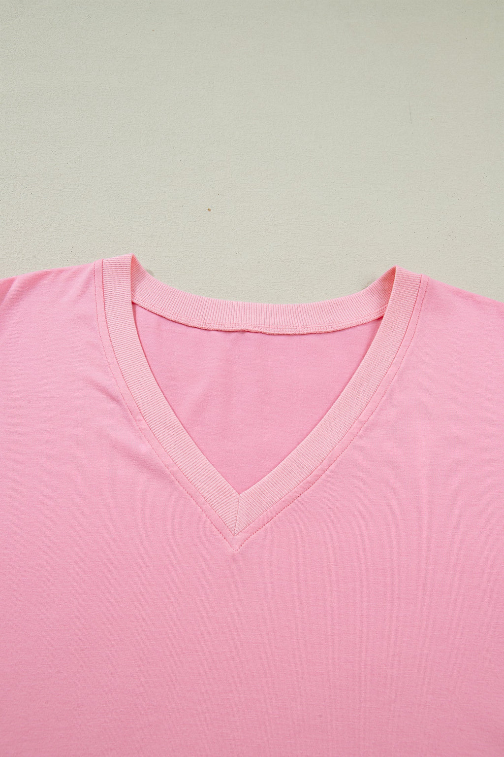 Solid V-Neck Pleated Puff Sleeve Blouse in Pink