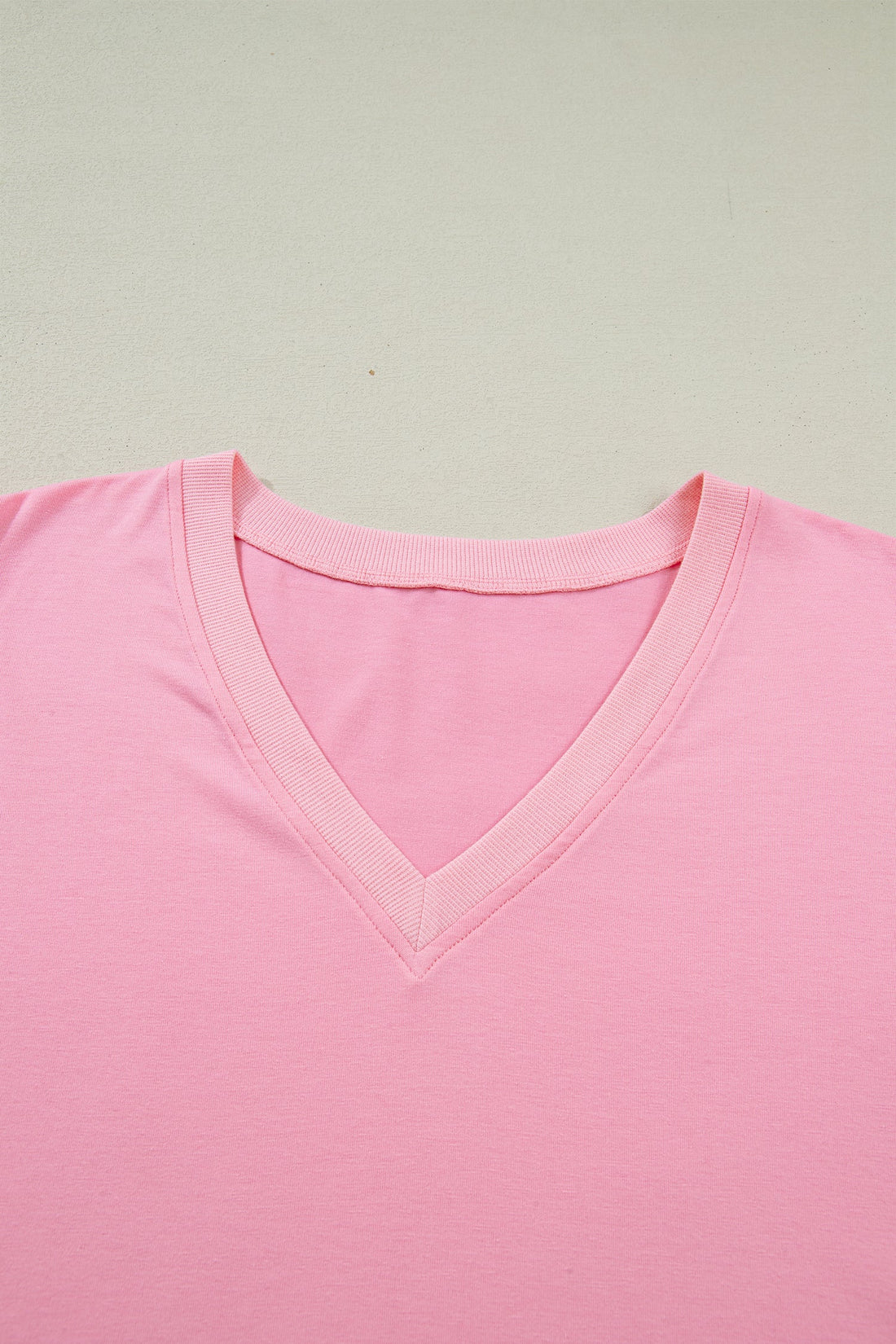Solid V-Neck Pleated Puff Sleeve Blouse in Pink