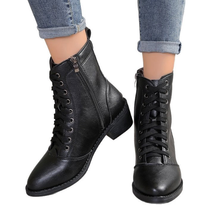 Women's British Style Black High-Top Zipper Fashion Boots