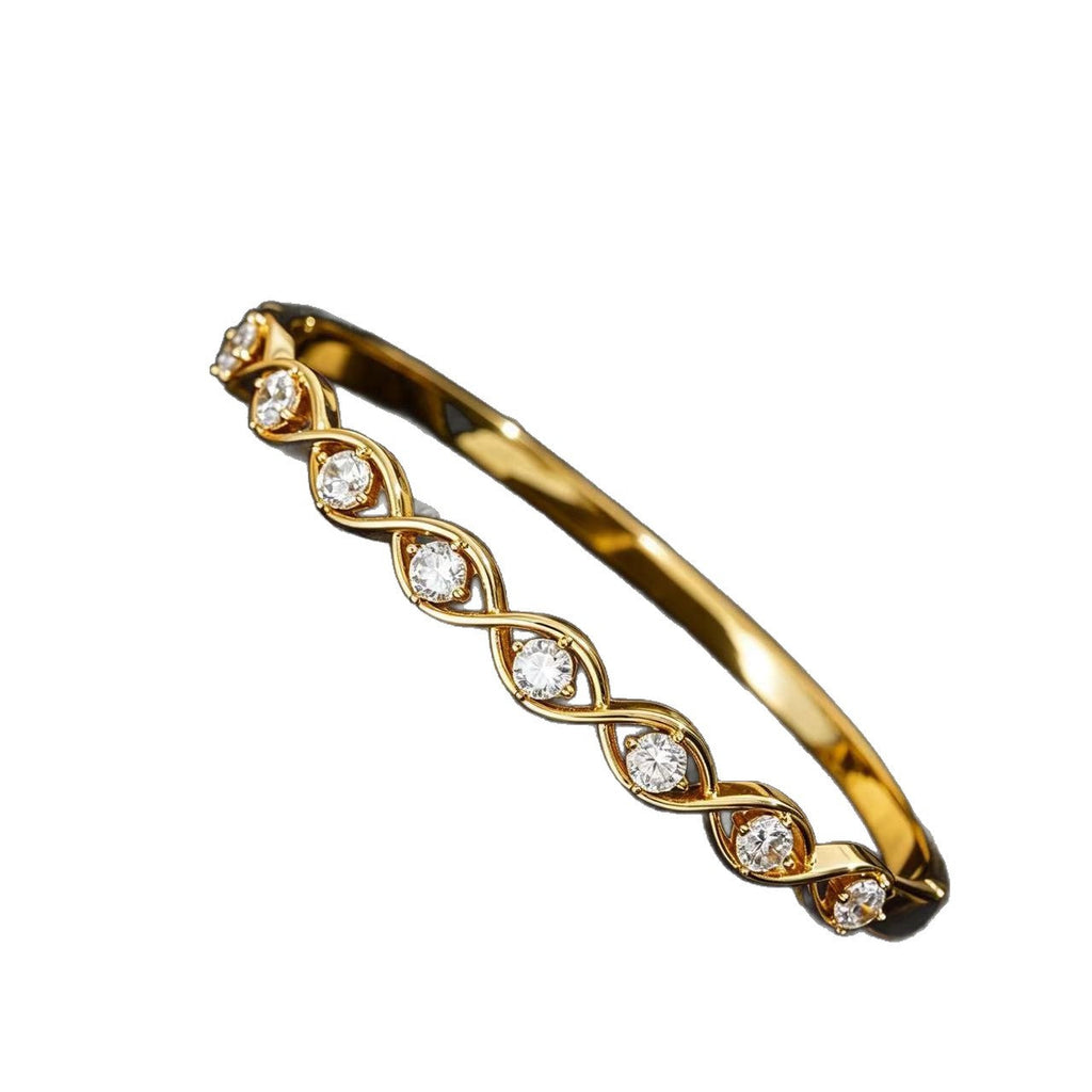 New Light Luxury Exquisite Zircon Buckle Closure Geometric Bangle For Women, Fashion Commuter Versatile High Sense Bracelet