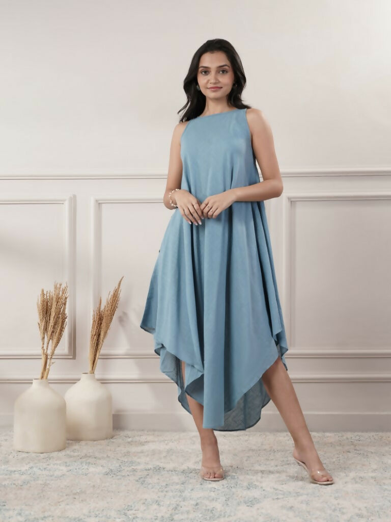 Joban Fashion Women's Smoke Blue Sleeveless Dress