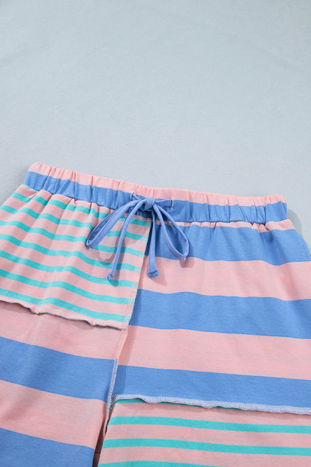 Stripe Patchwork Exposed Seam Knit Top & Short Lounge Set