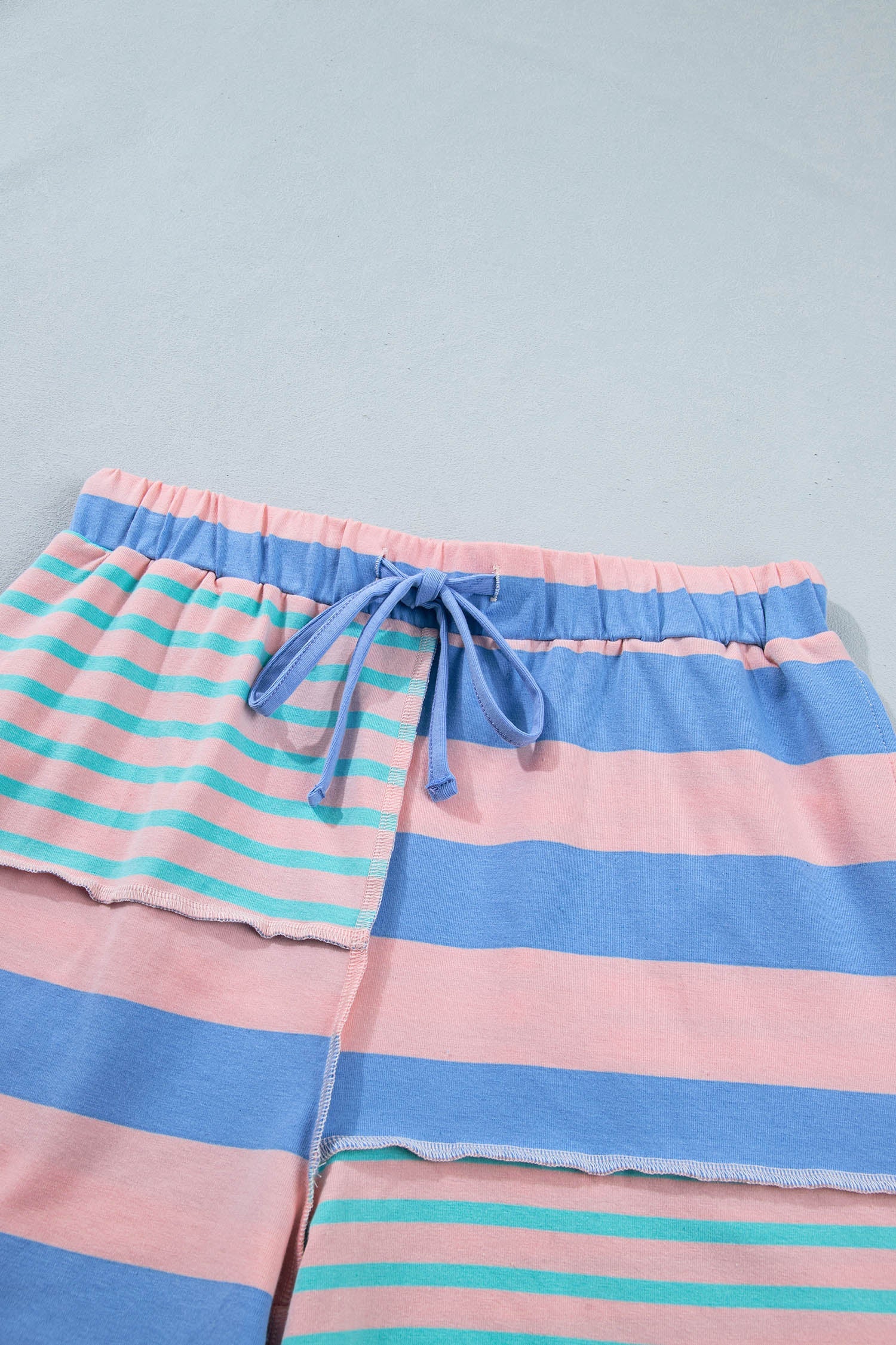 Stripe Patchwork Exposed Seam Knit Top & Short Lounge Set