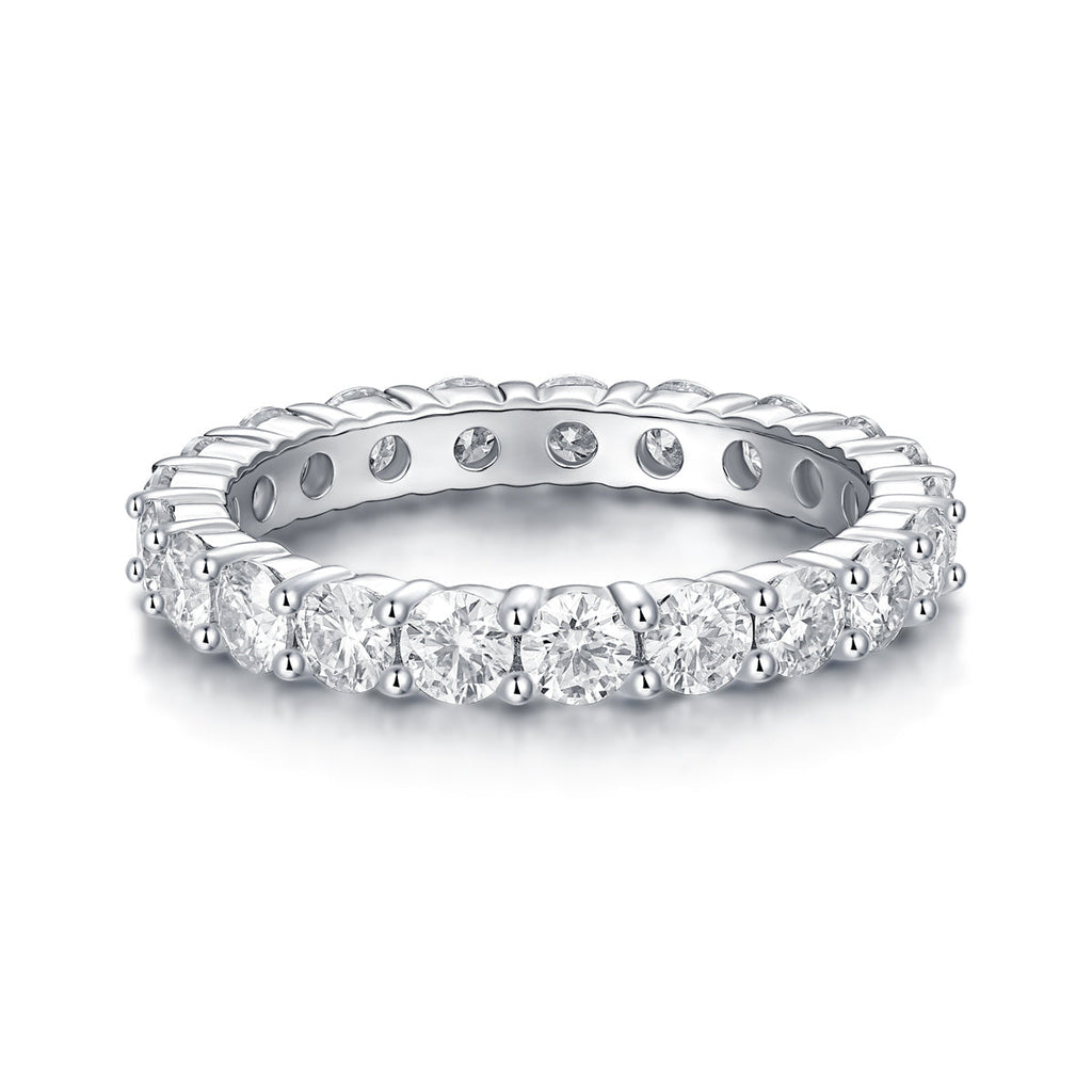 S925 Silver 2.1g Platinum Plated Moissanite Eternity Ring, 3.0mm 19pcs D VVS1 Band, GRA Certified US 5-9