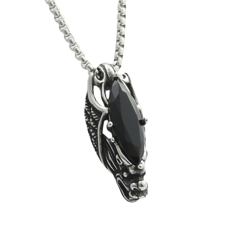Retro Fashionable Men's Gemstone Dragon Stainless Steel Pendant