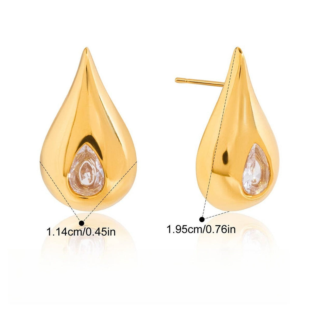 18K Gold Teardrop Earrings with Cubic Zirconia Inlay