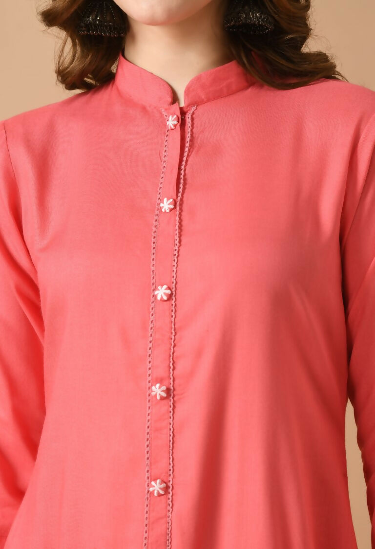 Coral Cotton Rayon Kurta Set - Trendy Breathable Ethnic Wear
