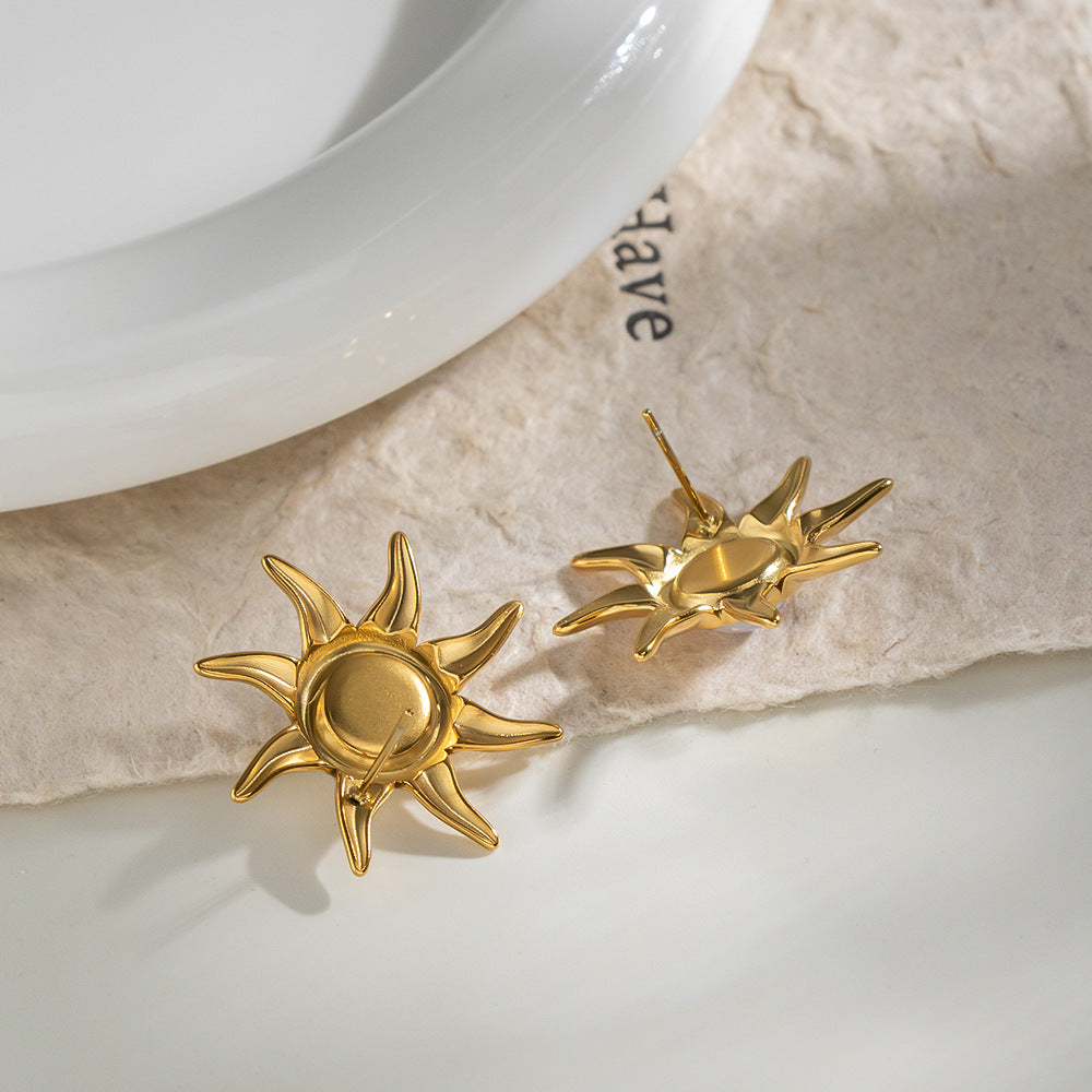 Sun Natural Stone Stud Earrings For Women