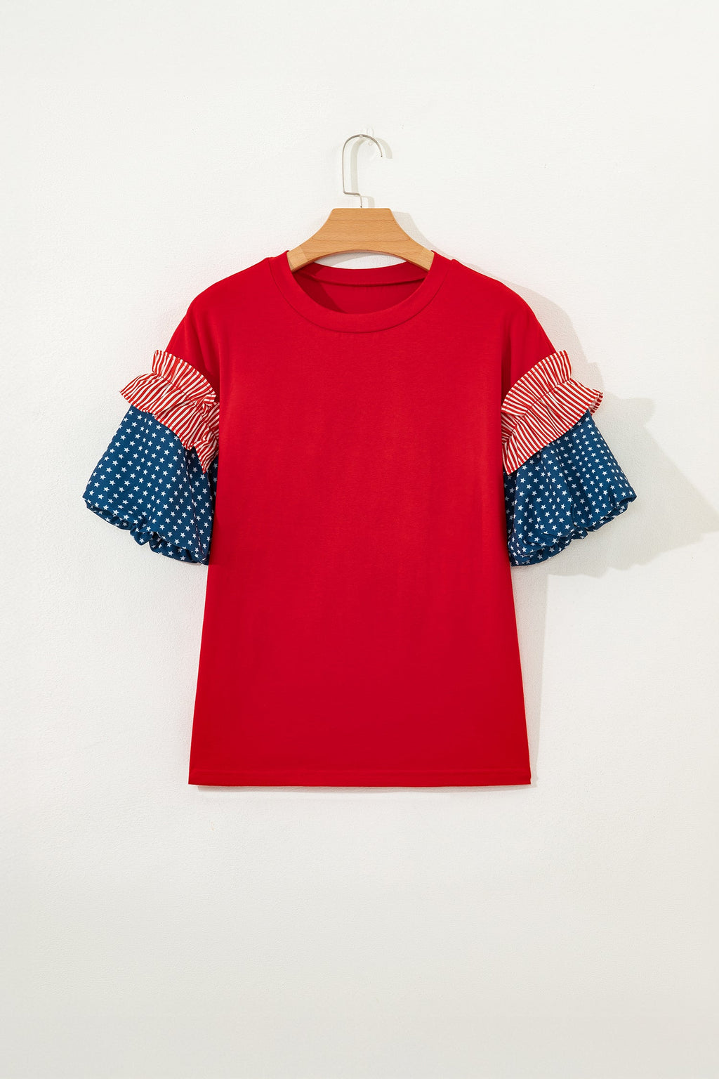 Stars & Stripe Patchwork Short Puff Sleeve Top