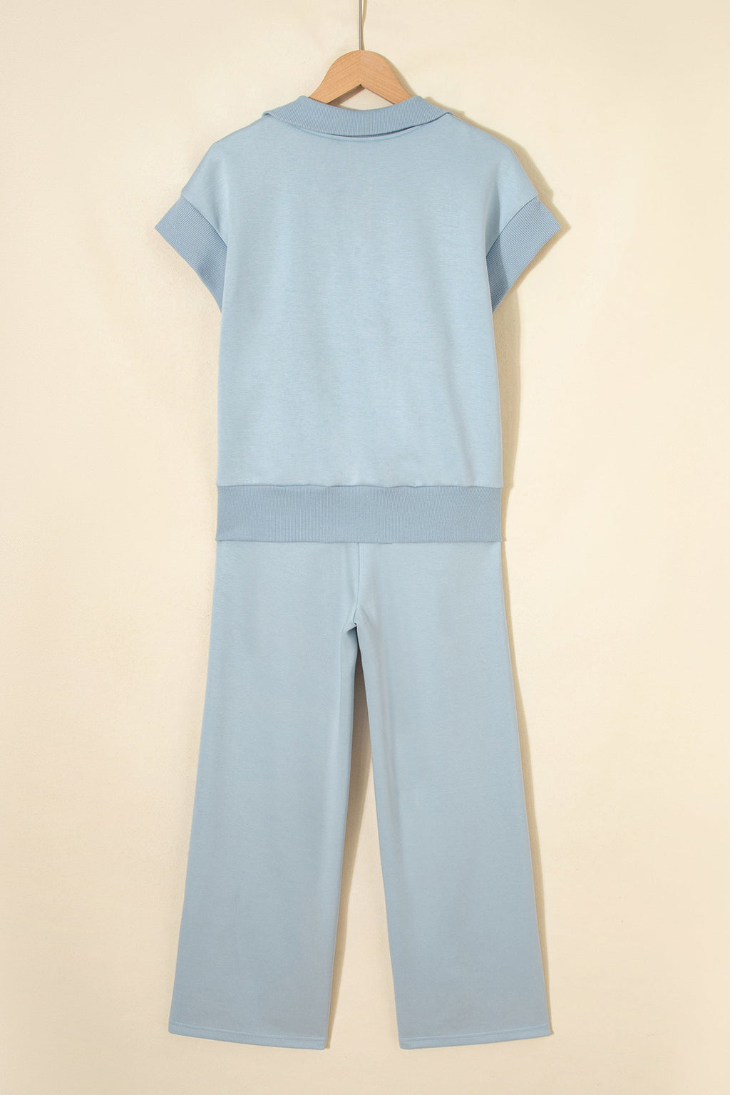 Half Zip Polo Tee and High Waist Pant Knit Loungewear Set
