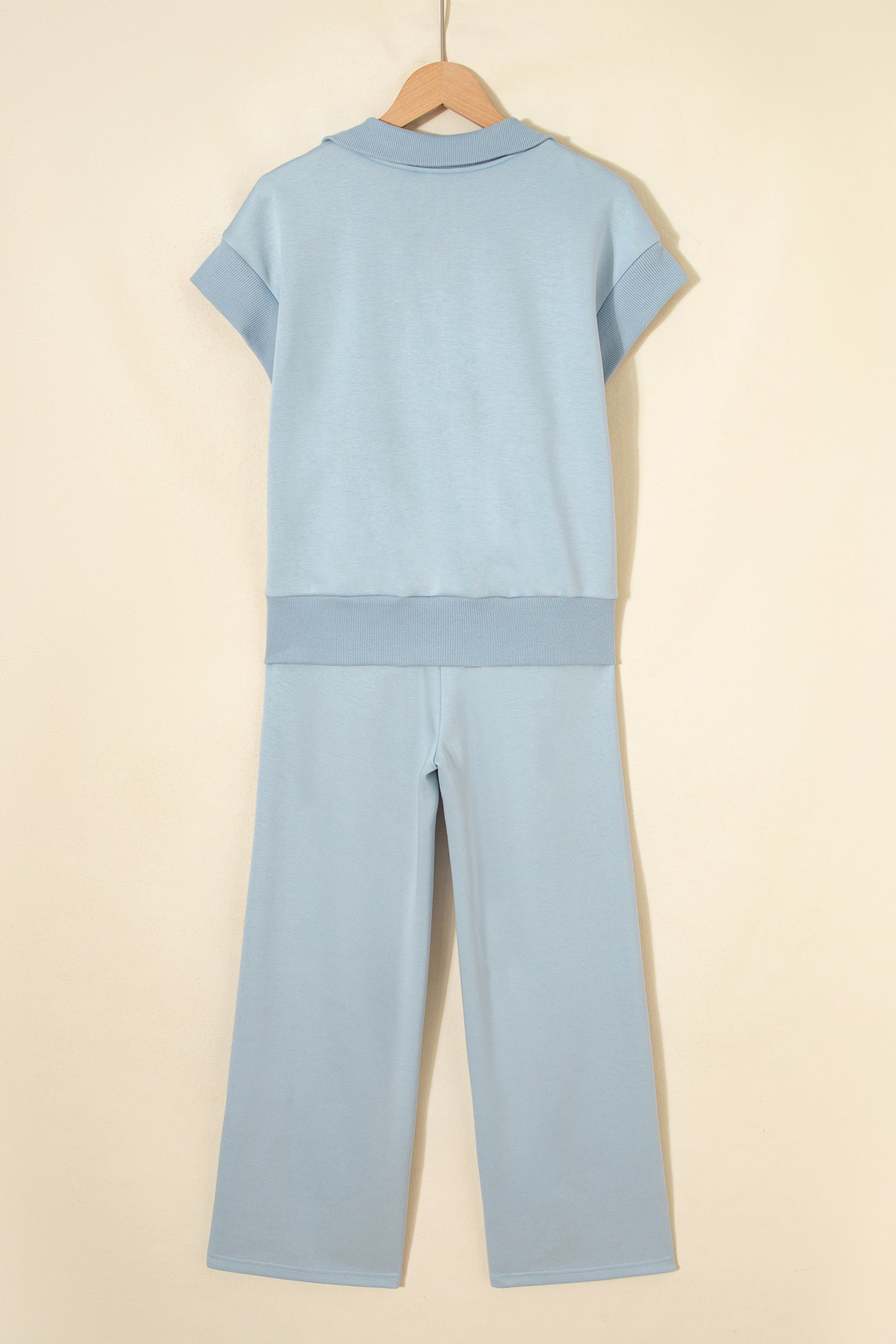 Half Zip Polo Tee and High Waist Pant Knit Loungewear Set