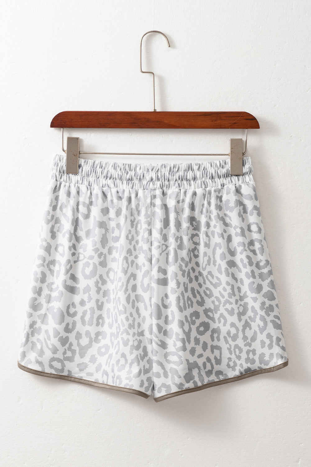 White Leopard Print Elastic Waist Lace-Up Shorts