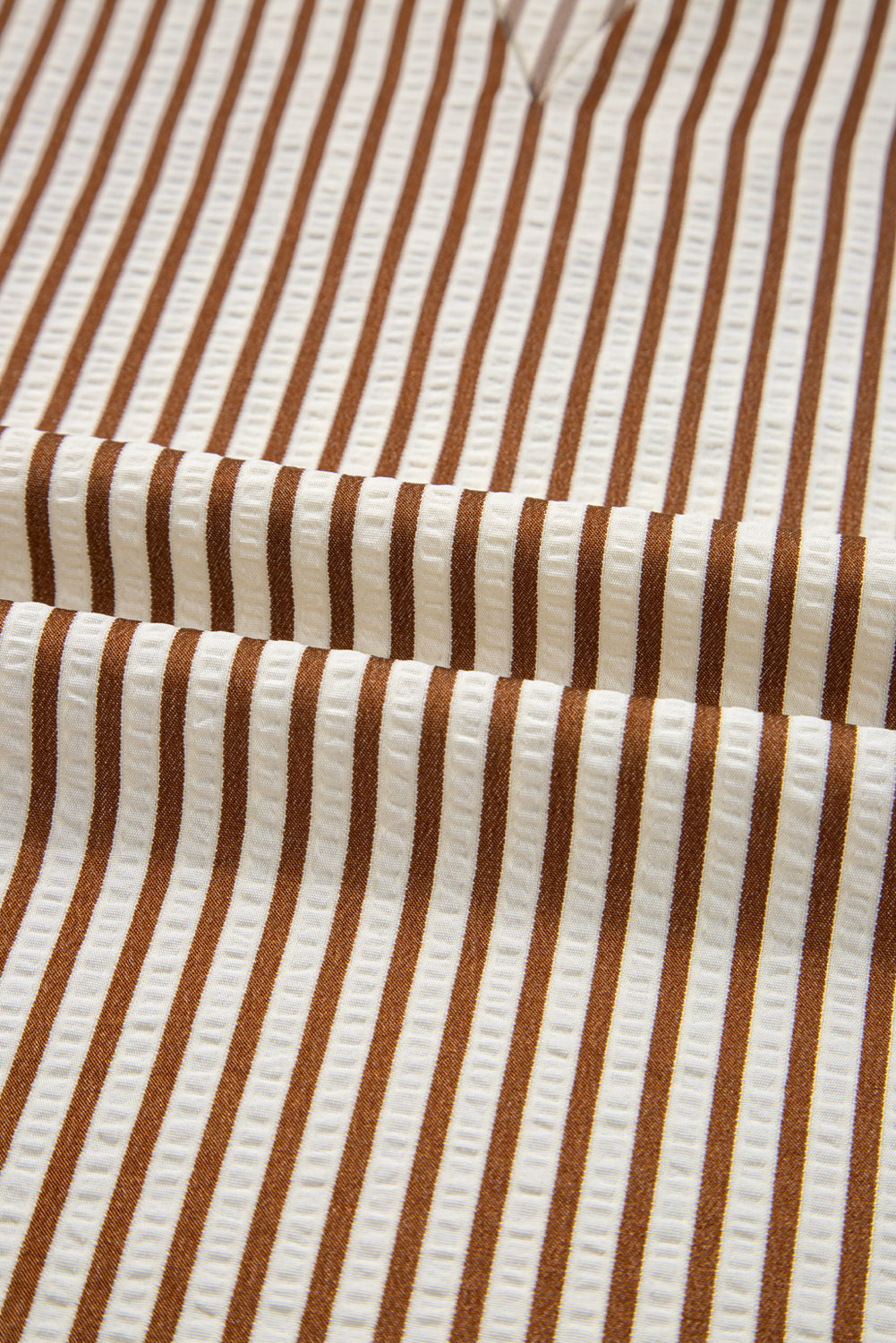 Blair Tied Cuffs Seersucker Blouse in Brown and White Stripe