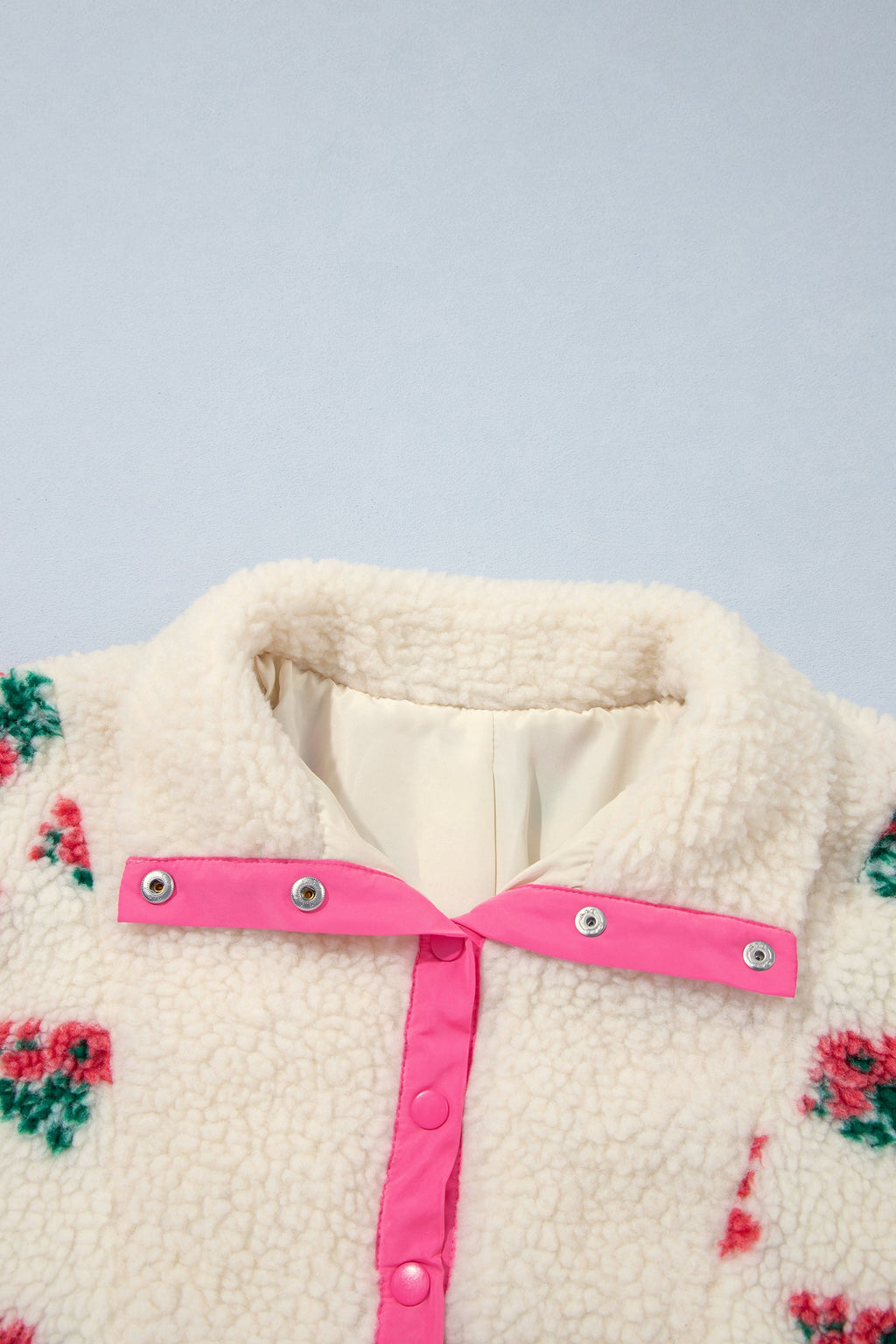 Floral Fleece Contrast Trim Half Button Sweatshirt