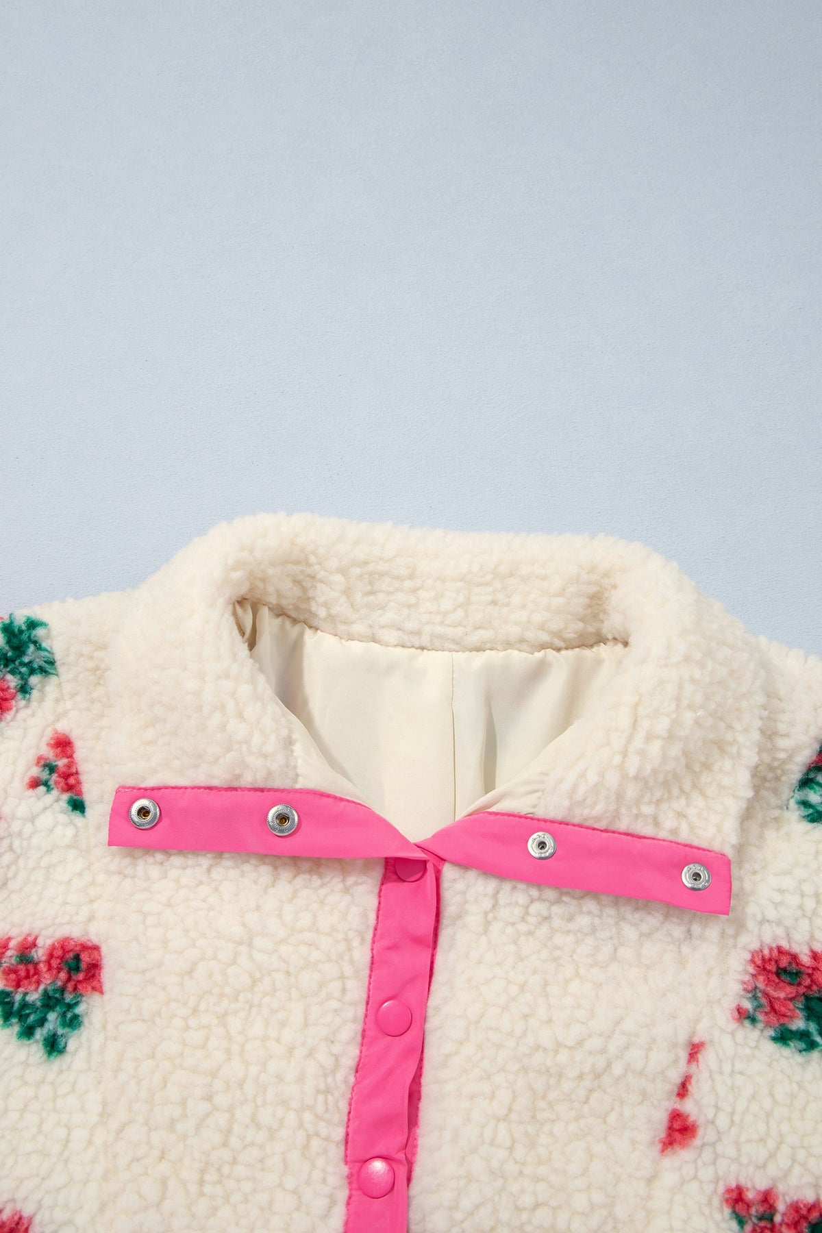 Floral Fleece Contrast Trim Half Button Sweatshirt