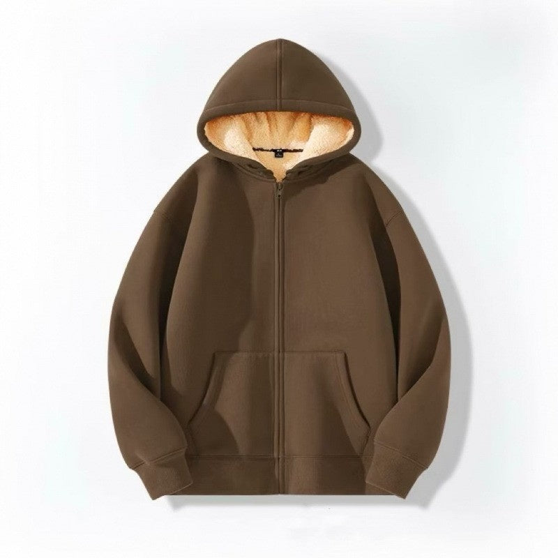 Cozy Lambswool Lined Zip Up Hoodie in Black and Red - Image 7