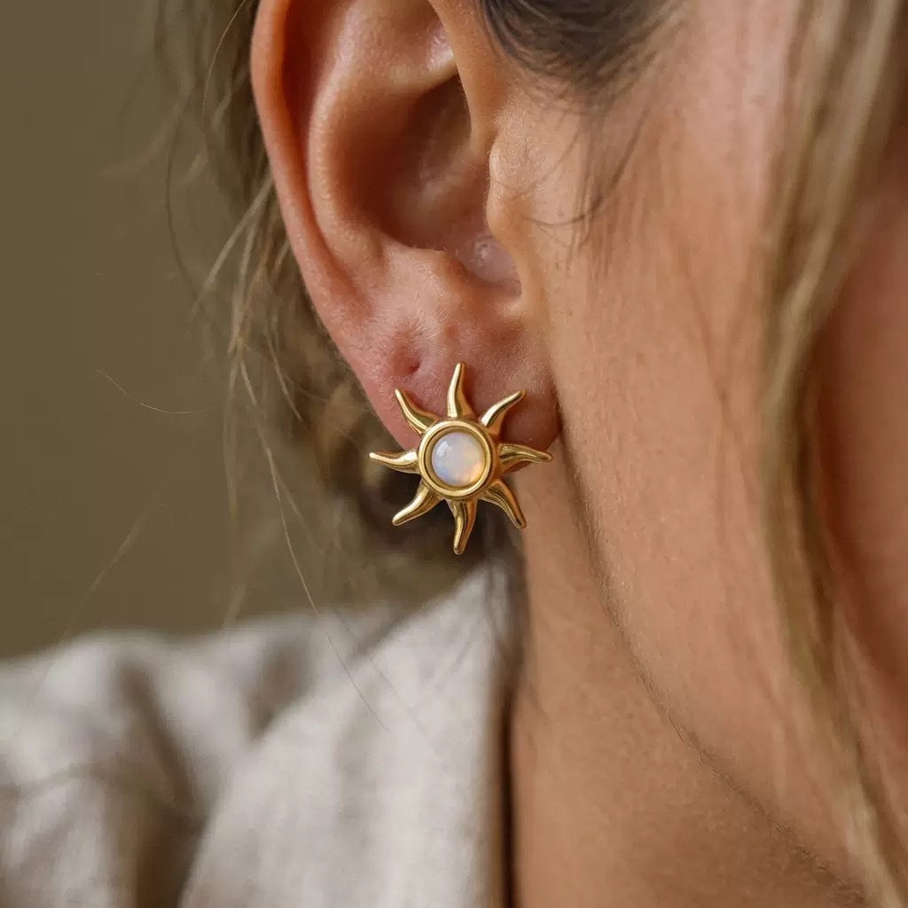 Sun Natural Stone Stud Earrings For Women