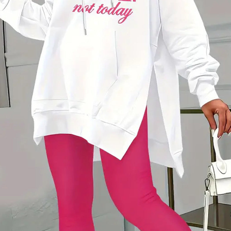Women's 2-Piece Letter Print Hooded Sweatshirt & Legging Set - Image 3