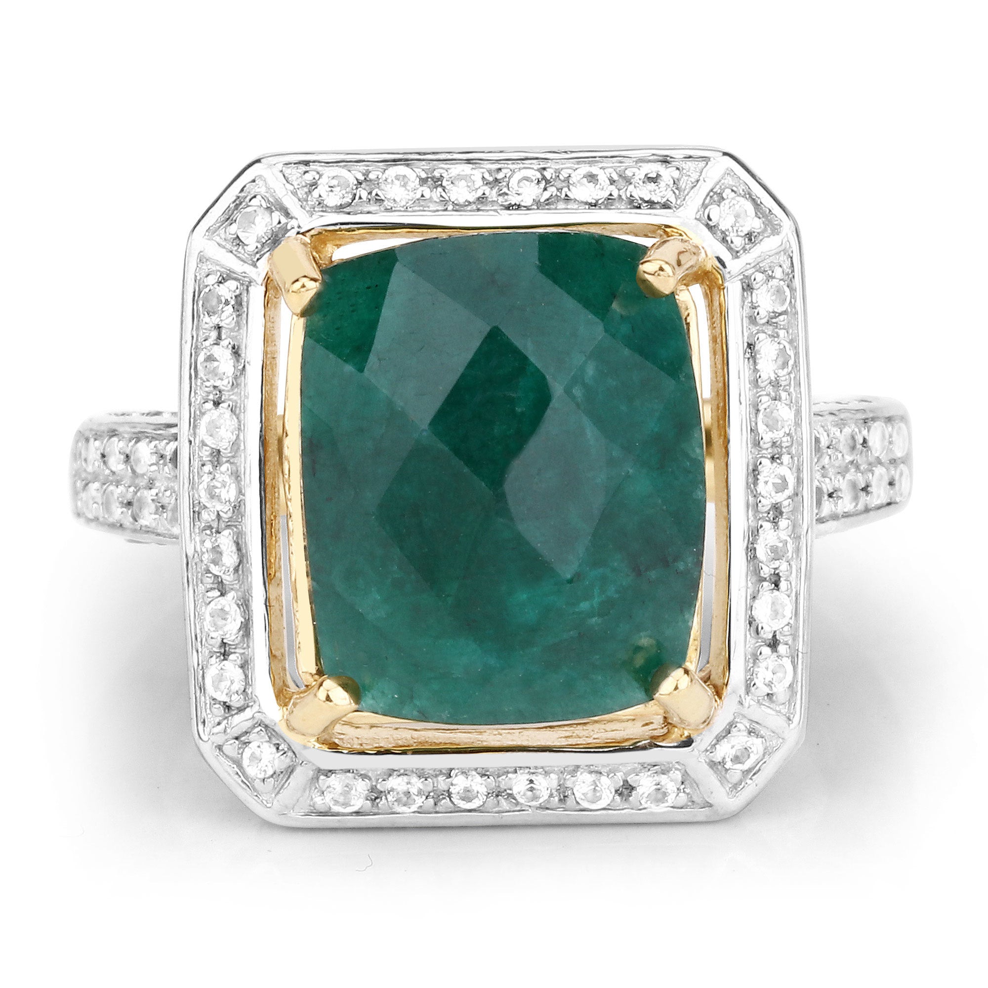 5.18 Carat Dyed Emerald and White Topaz .925 Sterling Silver Ring