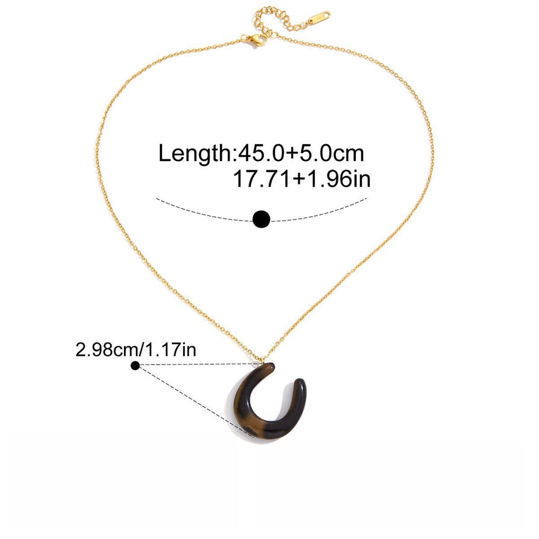 18K Gold Horseshoe Pendant Necklace with Tiger's Eye and Malachite