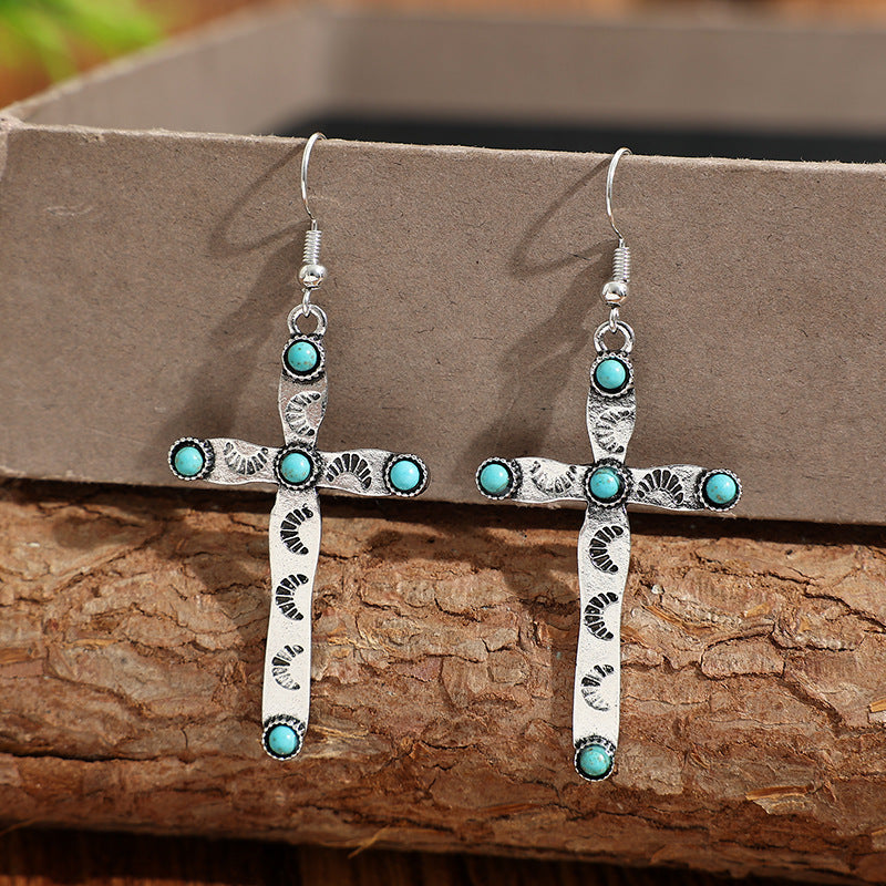 Western Turquoise Cross-shaped Earrings Vintage-style Jewelry