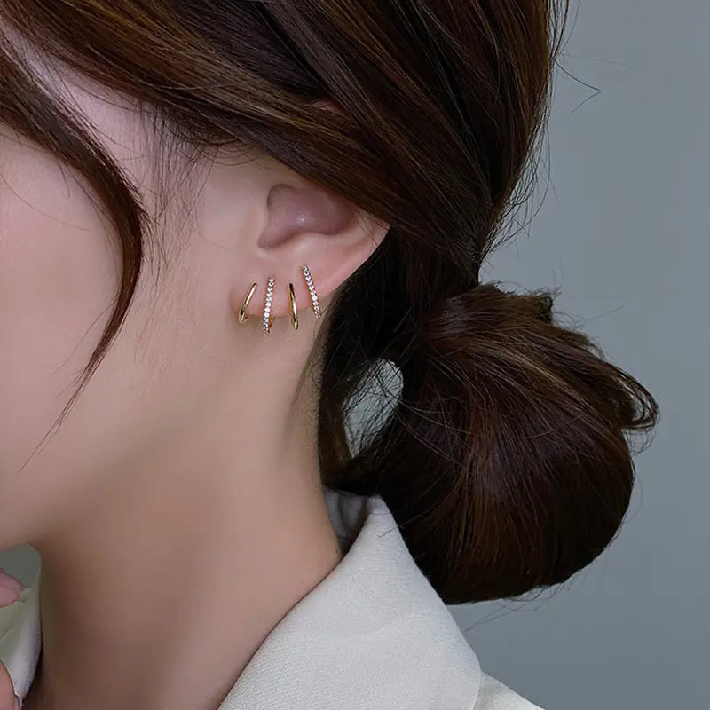 Women's Diamond-Cut Gold & Silver Ear Studs