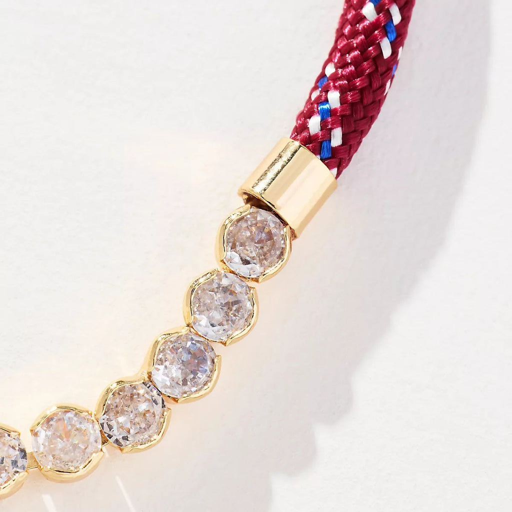 Off-white Brown-striped Woven Necklace with Diamond-encrusted Chain