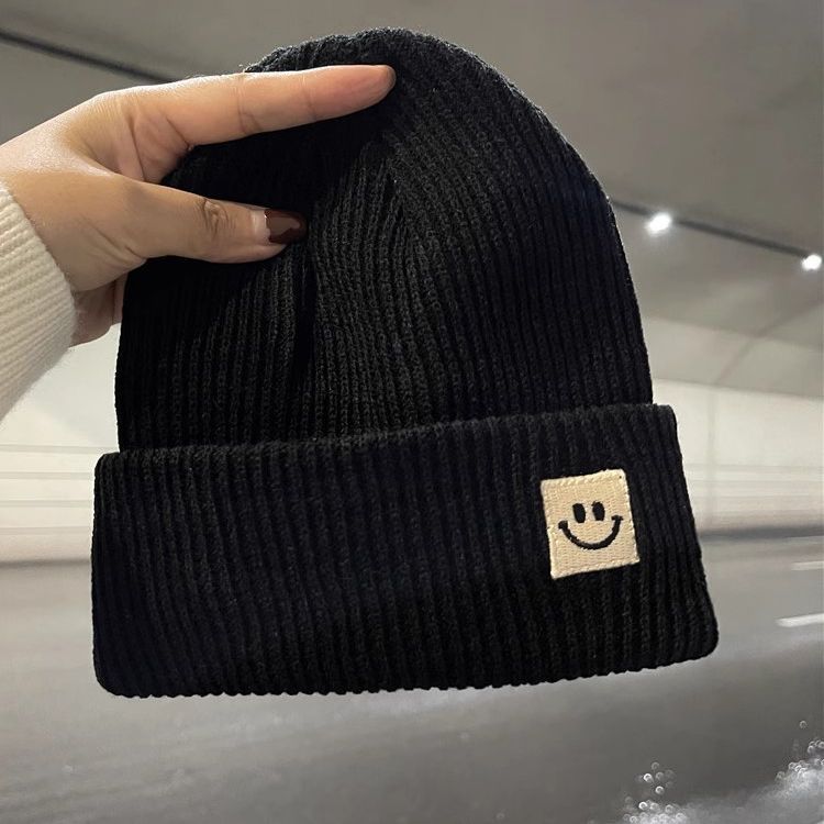Women’s Knitted Smiley Face Beanie - Warm Winter Cuffed Hat - Image 5