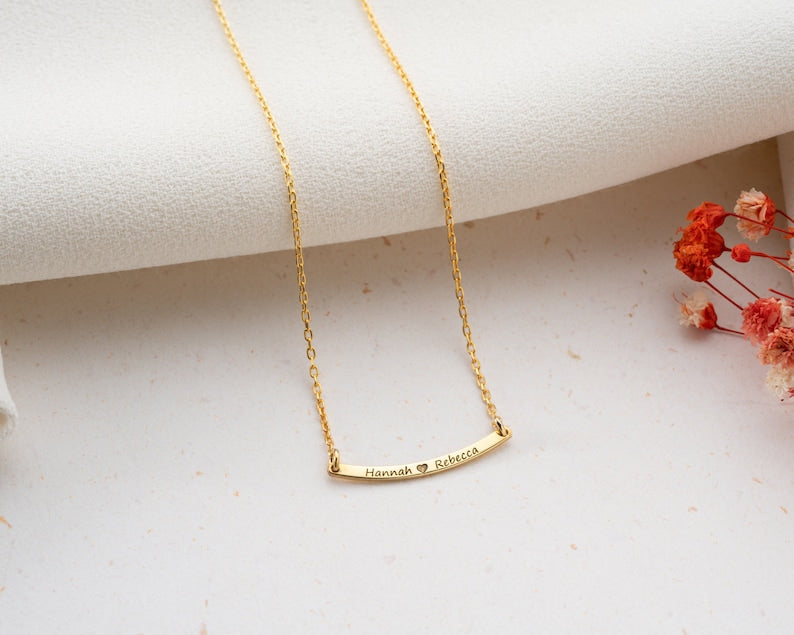 Minimalist Curved Bar Name Necklace Personalized Custom Jewelry