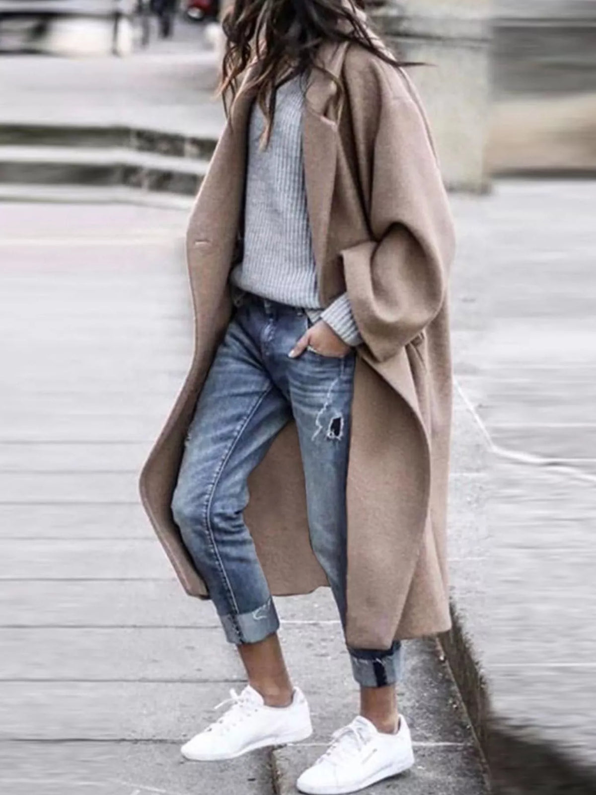 Full Size Wool Blend Longline Overcoat Plus Size